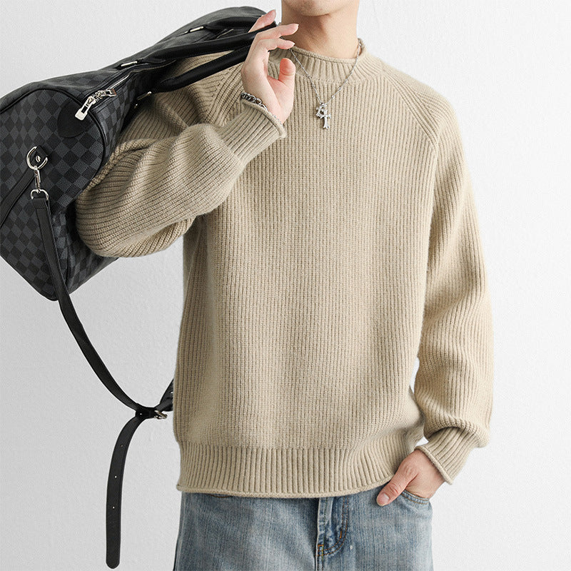 Chunky-knit Crew-neck Warm And Loose-fitting Sweater