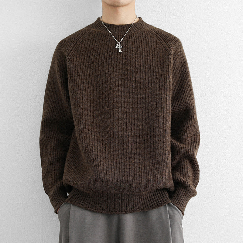 Chunky-knit Crew-neck Warm And Loose-fitting Sweater