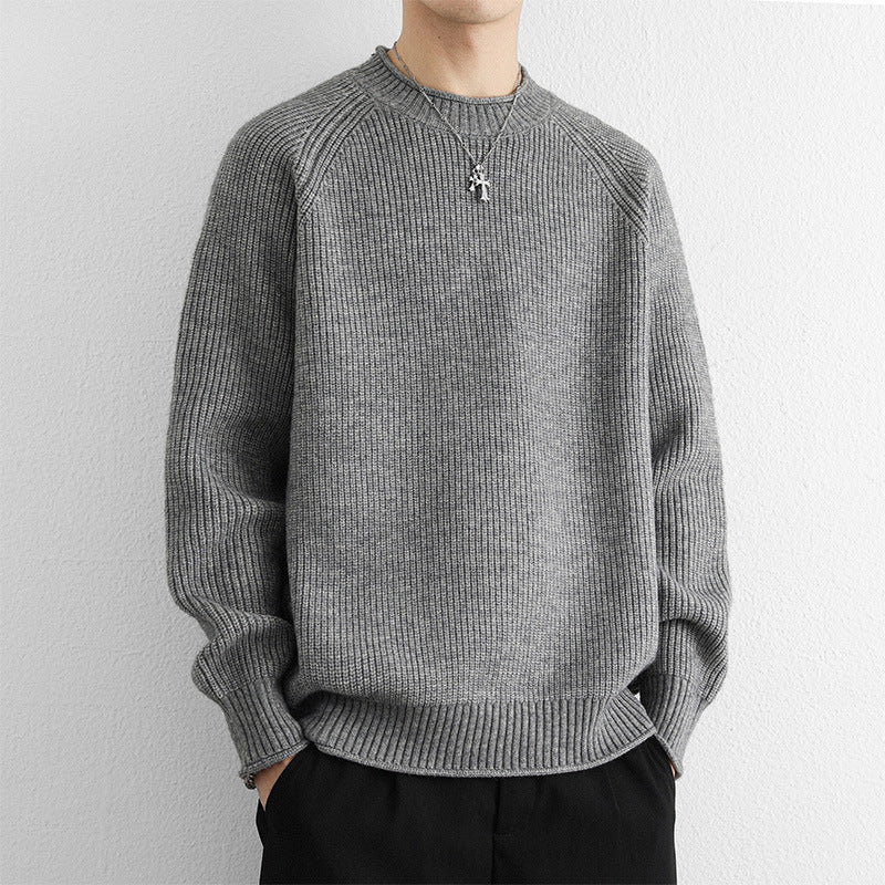 Chunky-knit Crew-neck Warm And Loose-fitting Sweater
