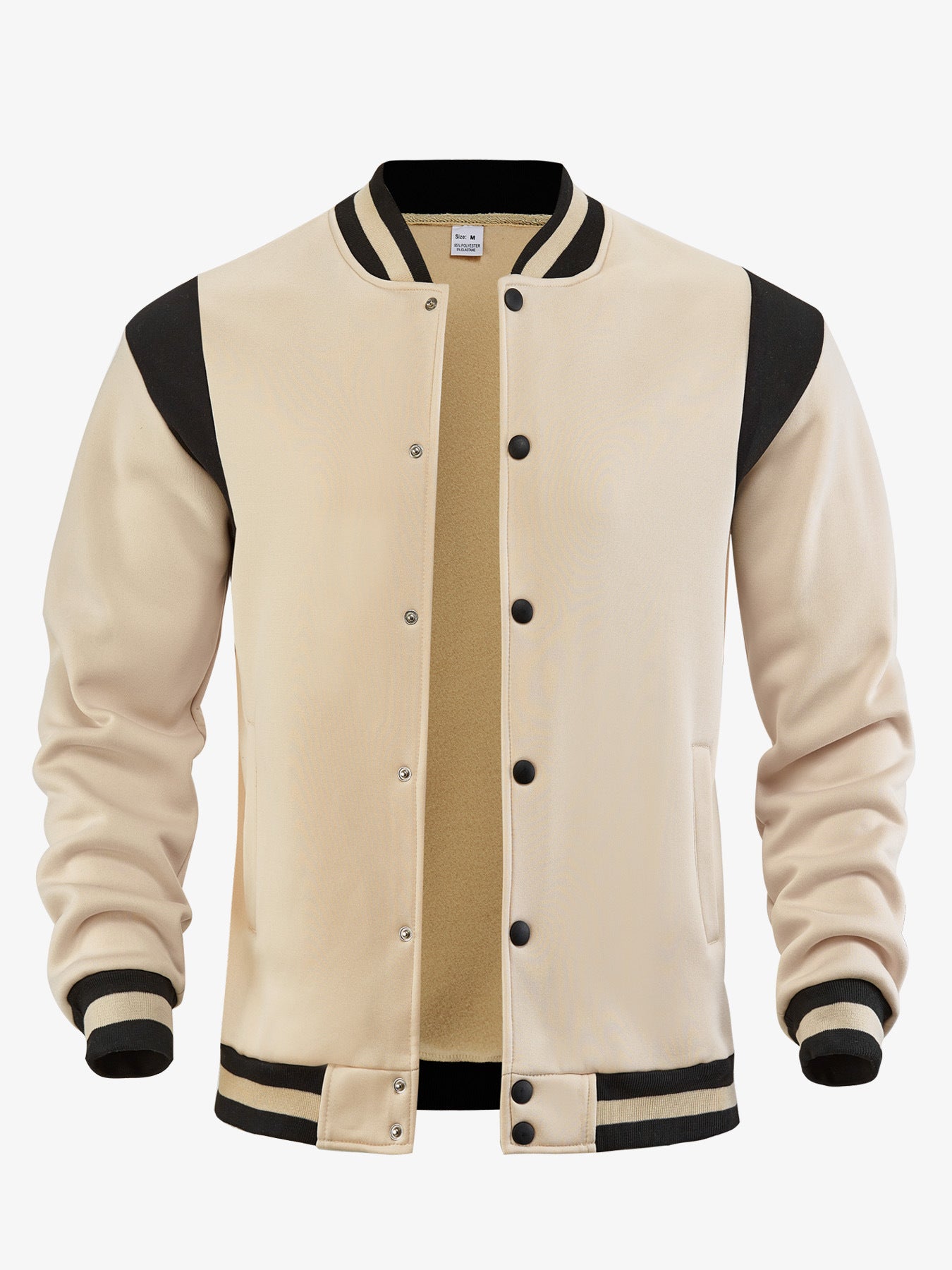 Casual Sporty High-street Fleece-lined Cardigan With Patchwork Design And Stand-up Collaraviator Baseball Jacket