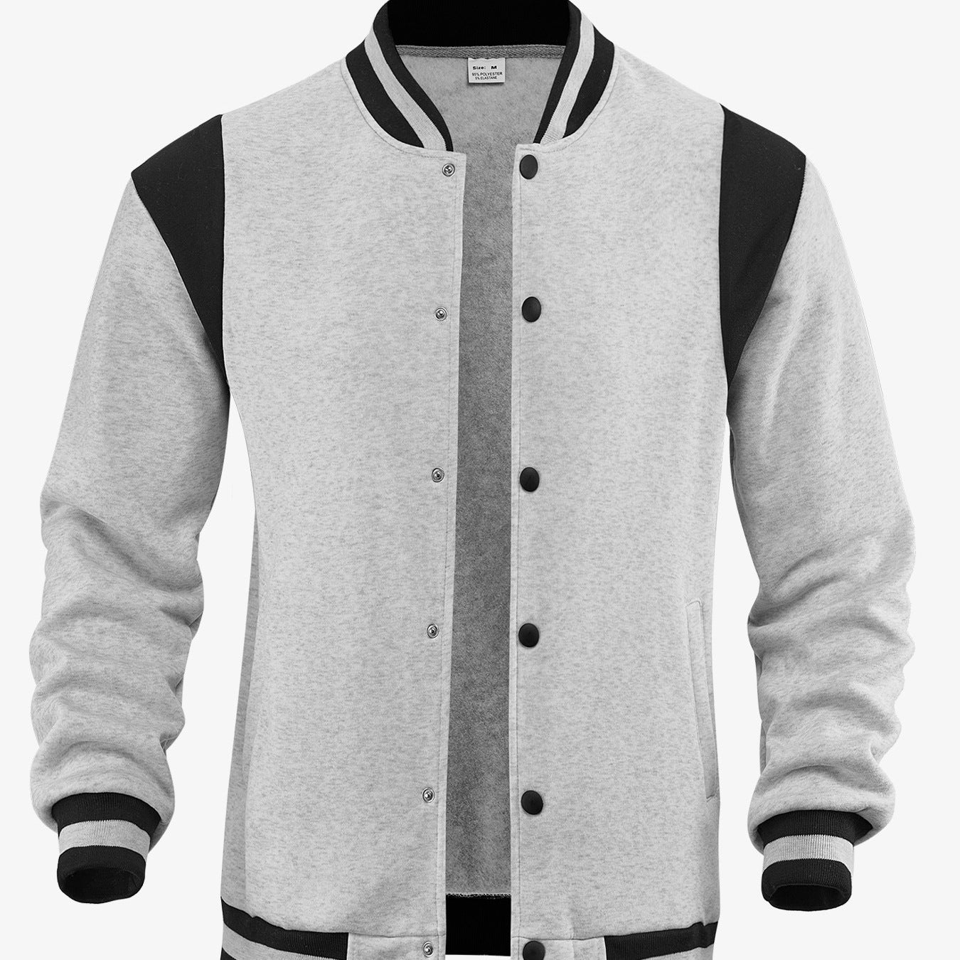 Casual Sporty High-street Fleece-lined Cardigan With Patchwork Design And Stand-up Collaraviator Baseball Jacket