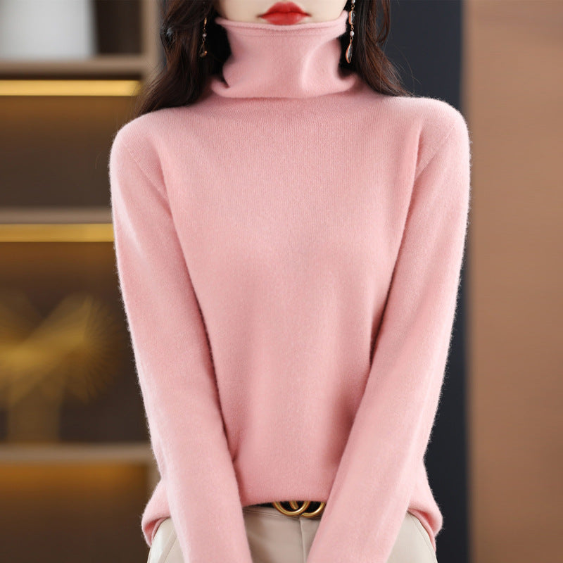 100 Pure Wool Women's Roll-neck Sweater With A Cowl Neck