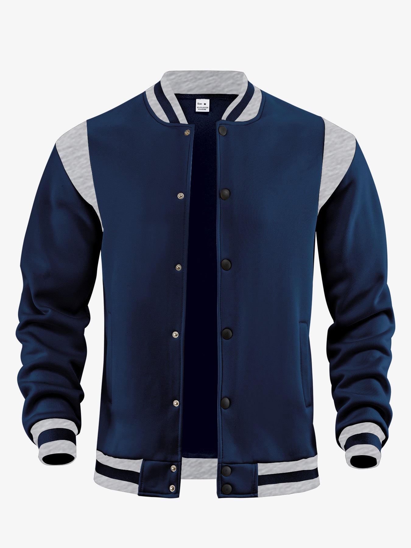 Casual Sporty High-street Fleece-lined Cardigan With Patchwork Design And Stand-up Collaraviator Baseball Jacket