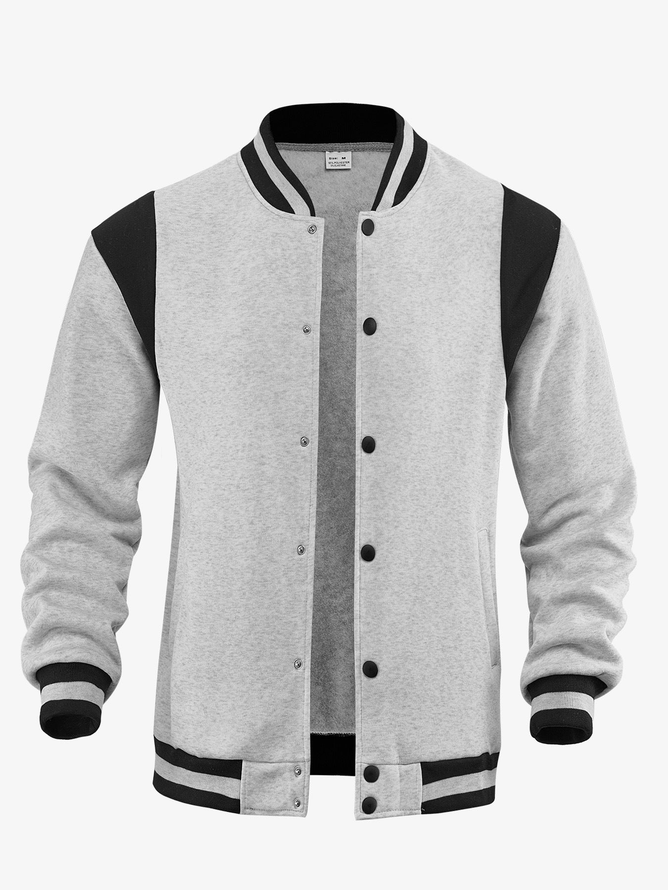 Casual Sporty High-street Fleece-lined Cardigan With Patchwork Design And Stand-up Collaraviator Baseball Jacket