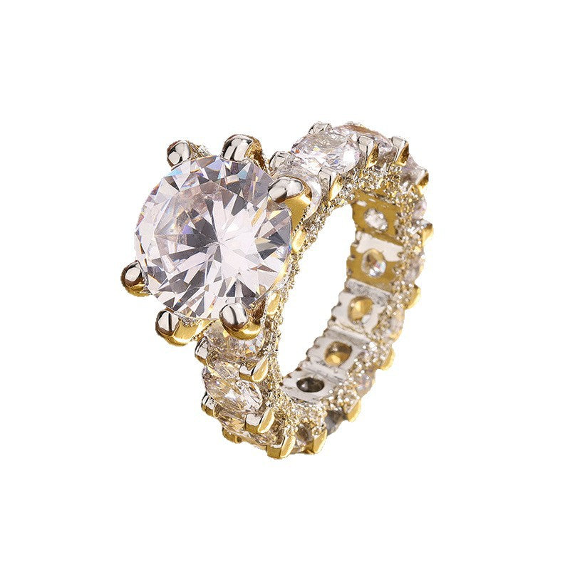 Fashion White-Plated Platinum Zircon Six-Prong Ring