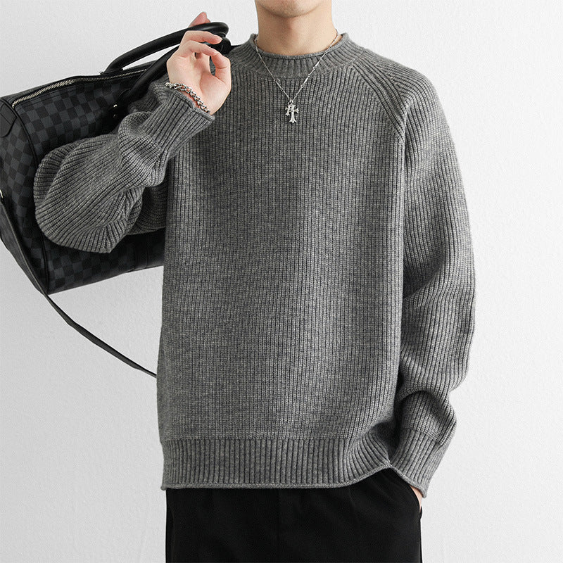 Chunky-knit Crew-neck Warm And Loose-fitting Sweater