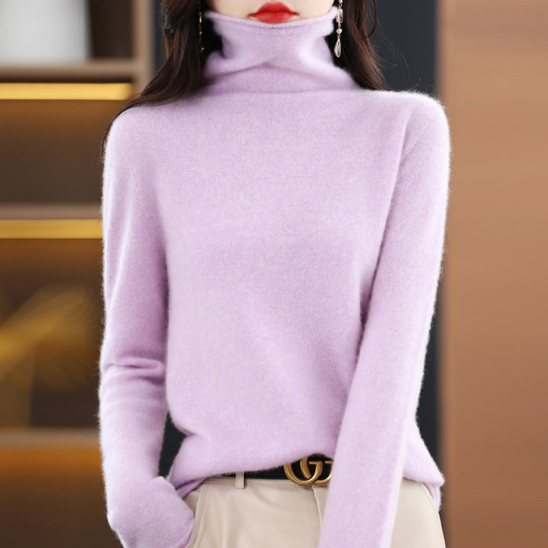 100 Pure Wool Women's Roll-neck Sweater With A Cowl Neck