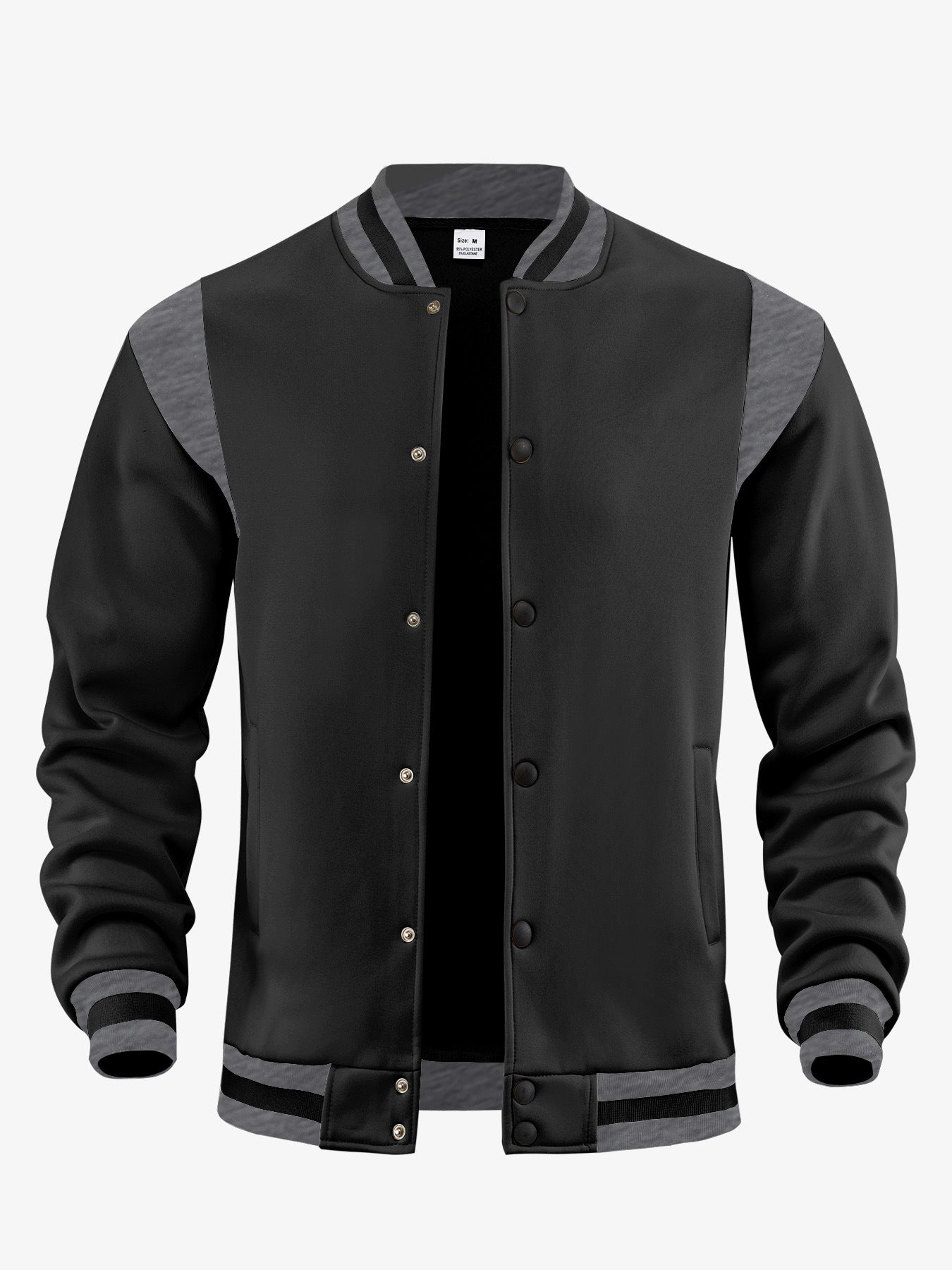 Casual Sporty High-street Fleece-lined Cardigan With Patchwork Design And Stand-up Collaraviator Baseball Jacket