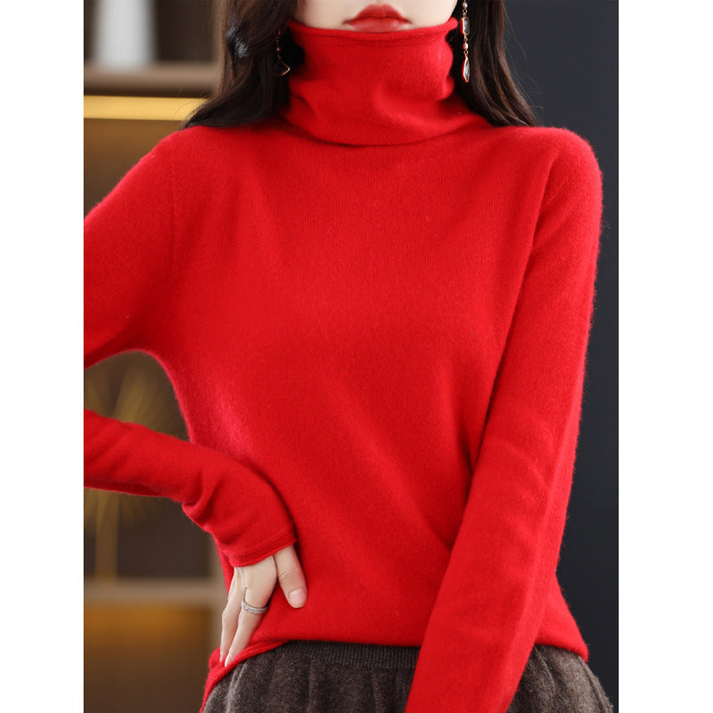 100 Pure Wool Women's Roll-neck Sweater With A Cowl Neck