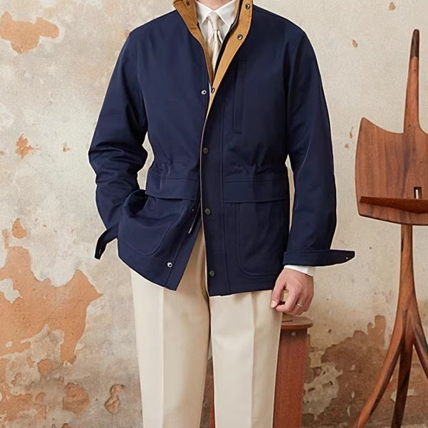 Autumn And Winter Waterproof And Windproof Stand Up Collar Color Blocked Waist Cinched Italian Jacket
