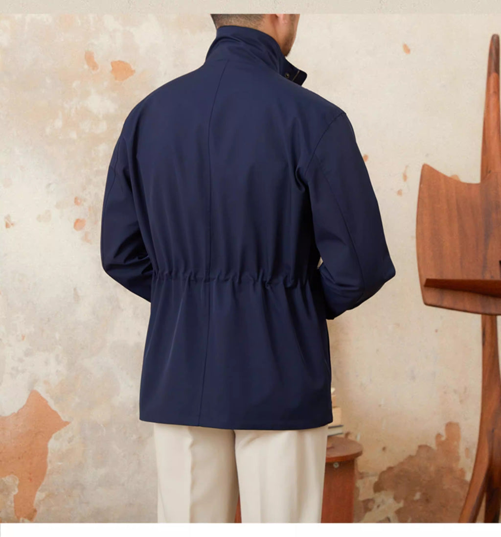 Autumn And Winter Waterproof And Windproof Stand Up Collar Color Blocked Waist Cinched Italian Jacket