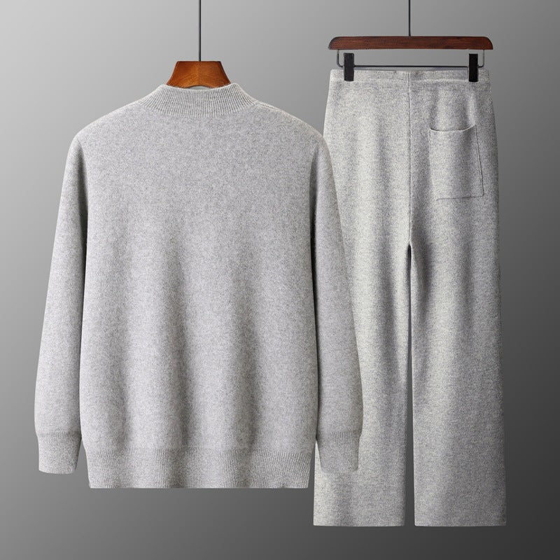 Business Mens Casual Double-Faced Wool Knit Sweater With Zipper In Solid Colors