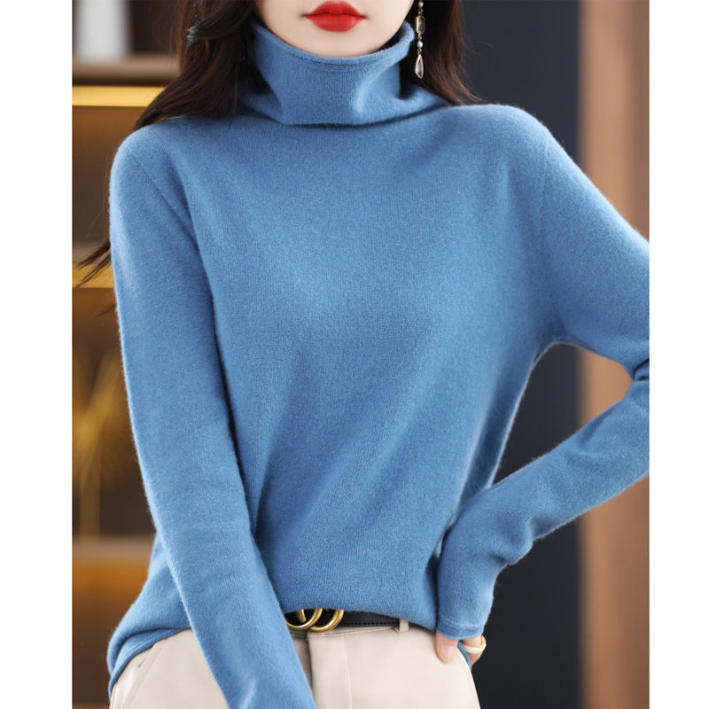 100 Pure Wool Women's Roll-neck Sweater With A Cowl Neck